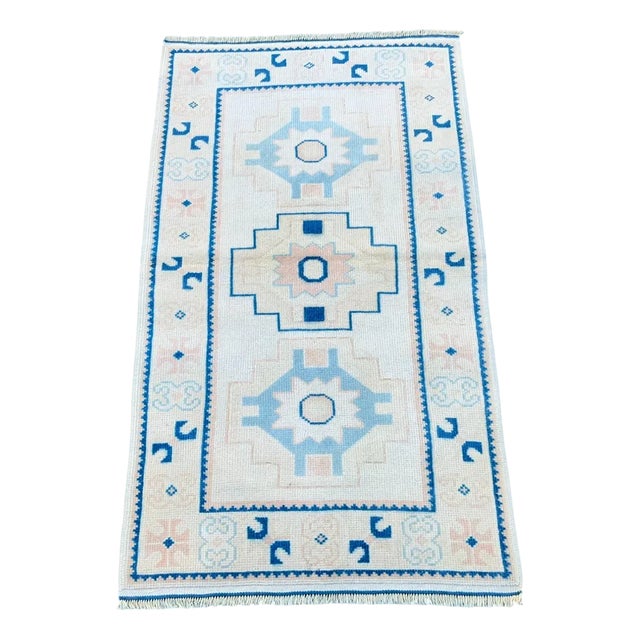 Vintage Turkish Handknotted Blue Wool Rug For Sale