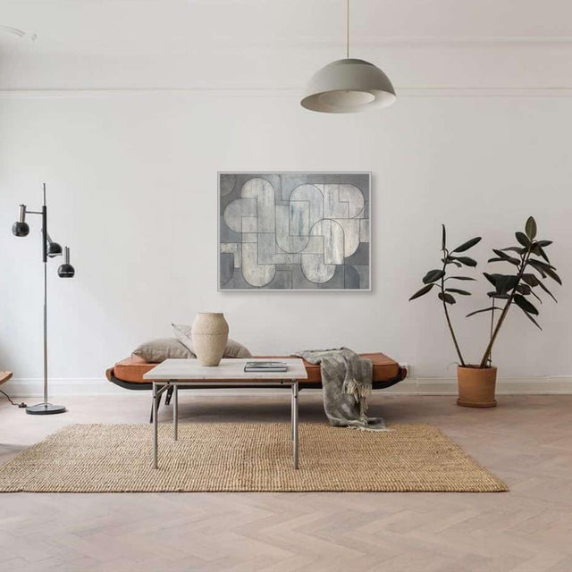 Contemporary Geometric Abstract Oil and Cold Wax Painting Silver–Pewter Tones by Stephen Cimini For Sale In New York - Image 6 of 7