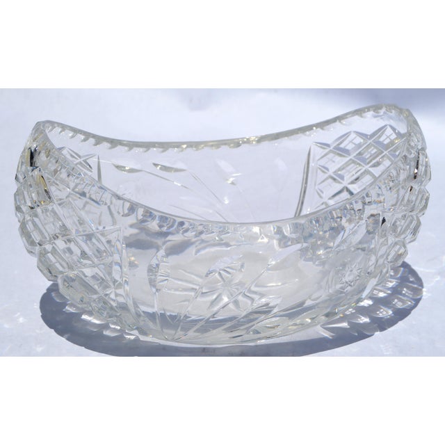 Boho Chic Victorian Boat-Shaped Brilliant Cut Glass Bowl Intricate Diamond Pattern For Sale - Image 10 of 13