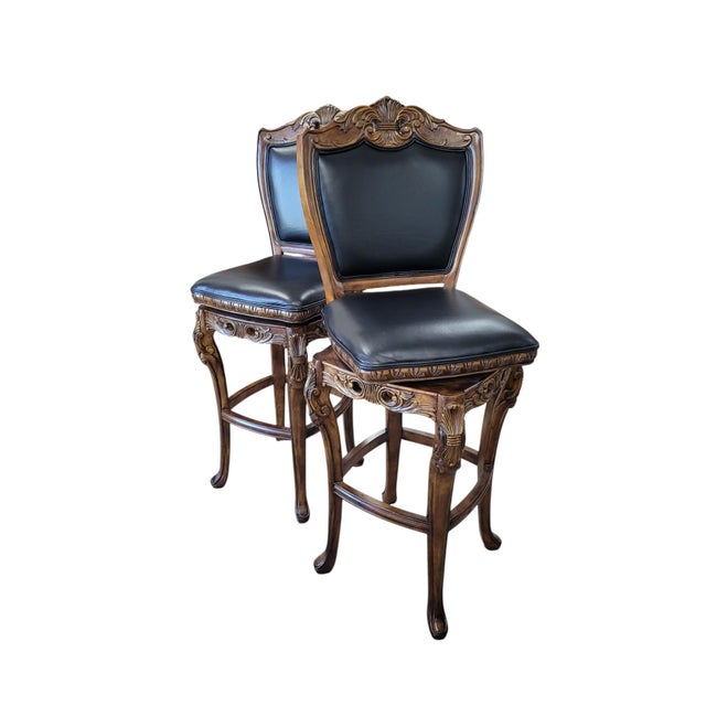 Pair of French Rococo Revival 360° Swivel Bar Stools For Sale - Image 4 of 13