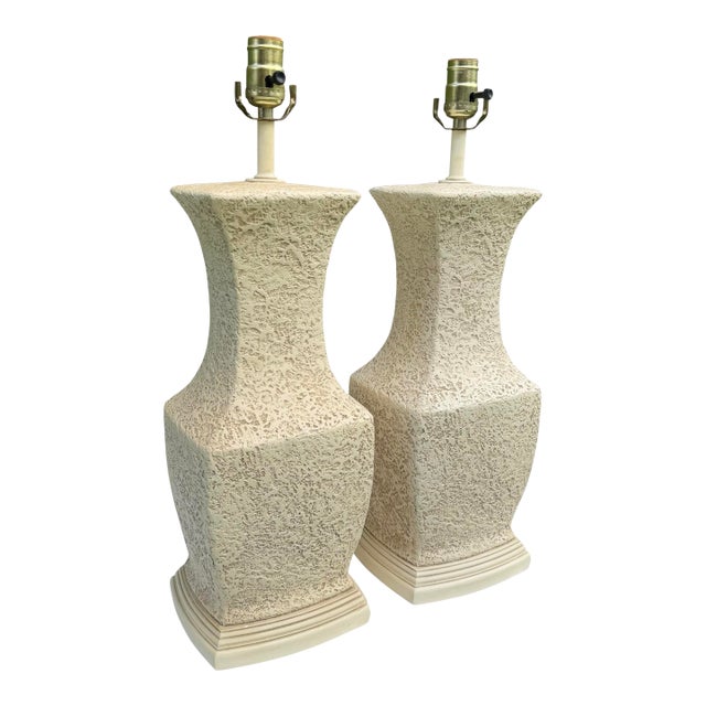 Vintage 1992 Rod International Faux Plaster Table Lamps, Pair For Sale