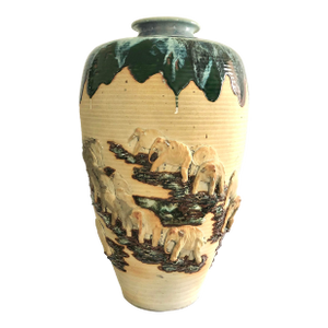 Meiji Period Circa 1900, Monumental Sumida Gawa Art Pottery Vase With Elephants by Japanese Artist Ishiguro Koko