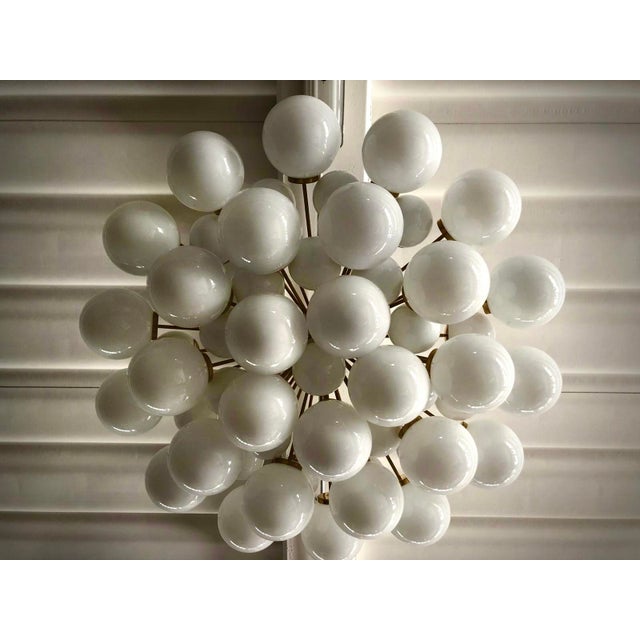 Gold Mid-Century Modern Murano White Art Glass and Brass Chandelier, 2000 For Sale - Image 8 of 9