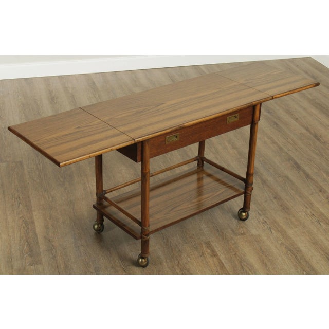 McGuire of Sanfrancisco Vintage Rattan Drop Leaf Bar Cart Server For Sale - Image 10 of 13