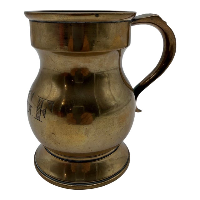 Antique Victorian English Farmhouse Brass Pub Tankard Pint Mug For Sale