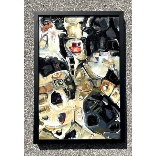 Black Vintage Original Abstract Oil Painting on Board For Sale - Image 8 of 12