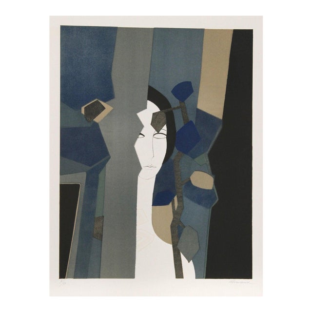 Minaux Original Lithograph Helene-Amants Signed & Numbered 1974 For Sale