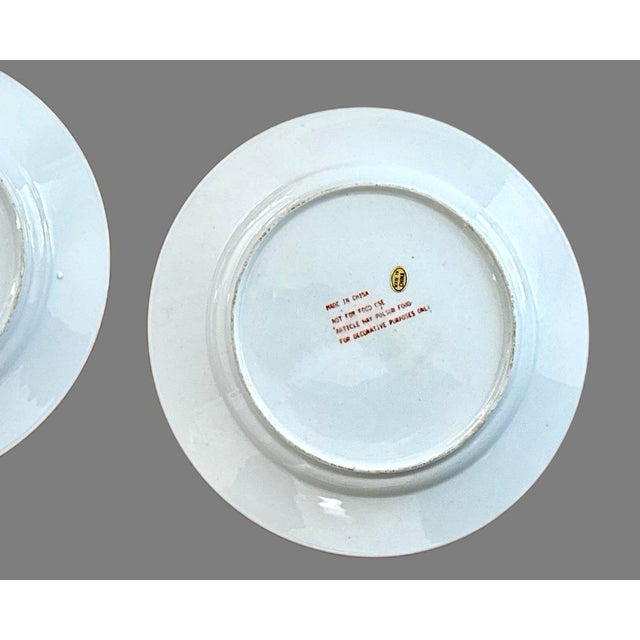 Vintage Pink and Green Floral Chinoiserie Plate Collection - Set of 3 For Sale - Image 10 of 11