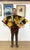 Stunning 70 Inch Vintage Chinese Hand Painted Gilt Wall Fan Cranes and Pine Motif This extraordinary 70 inch vintage...