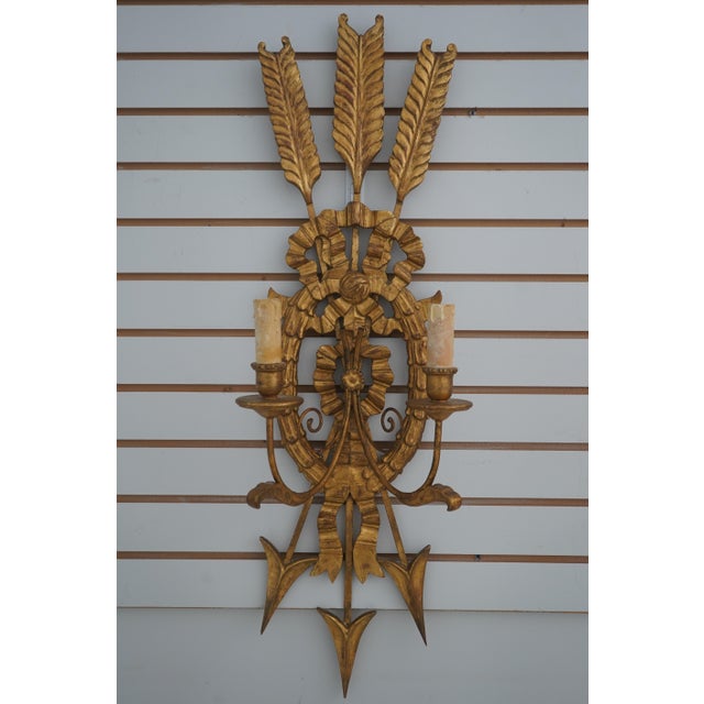 Italian Pair Italian Gold Finish Giltwood Wall Sconces For Sale - Image 3 of 11