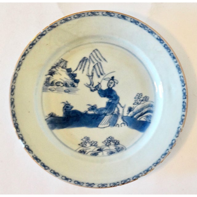 Delft Antique English Delftware Figural Chinoiserie Plate For Sale - Image 4 of 8