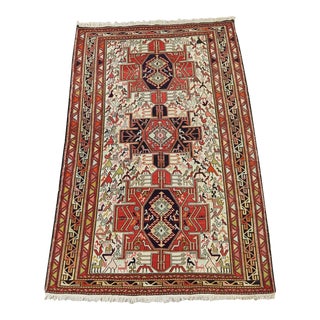 Vintage Tribal Pattern Hand Knotted Approx: 4x6 Area Rug For Sale