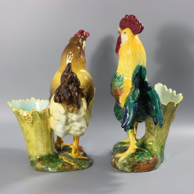Ceramic Pair of Jerome Massier Hen & Rooster Vases For Sale - Image 7 of 12