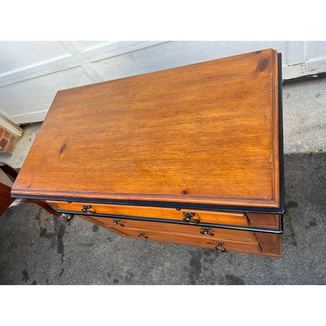 Brown Mid 20th Century Pair Milling Road By Baker Parcel Ebonized and Stained Pine Three Drawers Side Chests. For Sale - Image 8 of 11