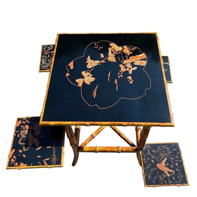 Regency Chinoiserie Burnt Bamboo Black Lacquer Plant Stand Side Table For Sale - Image 4 of 6