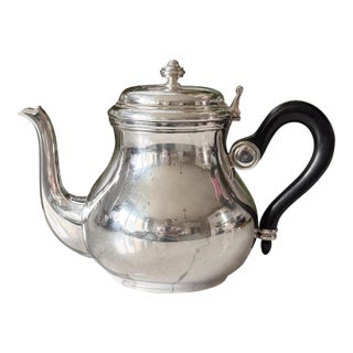 Mid 20th Century Christofle France Bagatelle Silverplate Teapot With Ebony Wooden Handle 6.25x8.5" For Sale