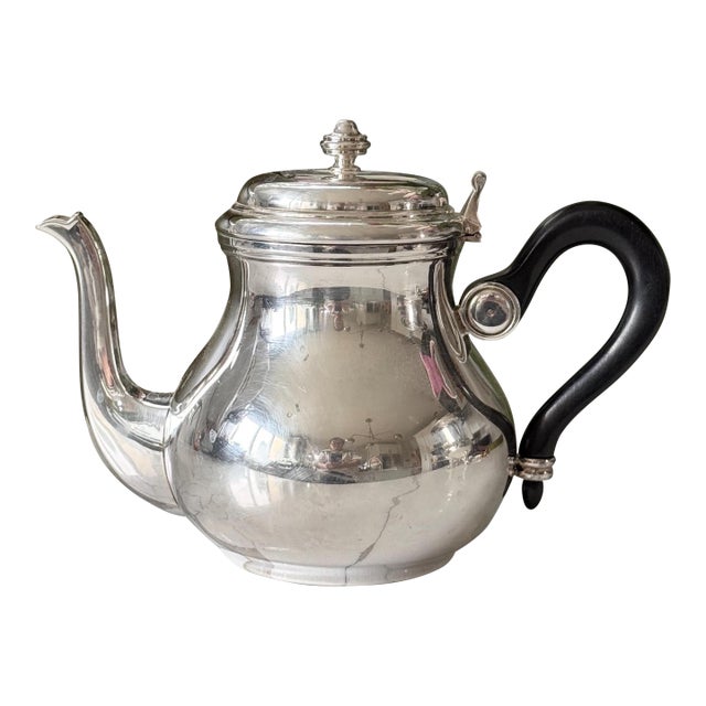 Mid 20th Century Christofle France Bagatelle Silverplate Teapot With Ebony Wooden Handle 6.25x8.5" For Sale