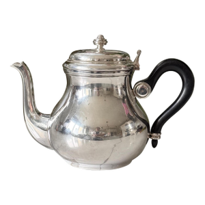 Mid 20th Century Christofle France Bagatelle Silverplate Teapot With Ebony Wooden Handle 6.25x8.5"