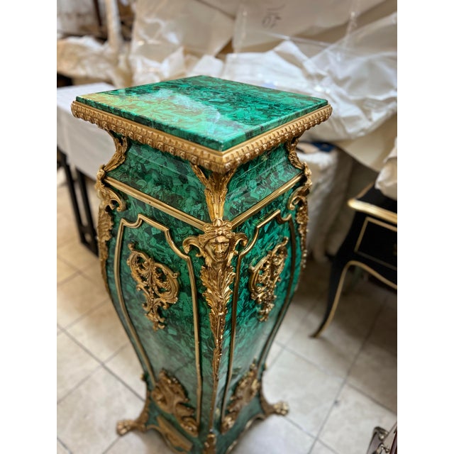 Vintage Faux Malachite Wood Pedestal For Sale - Image 4 of 4