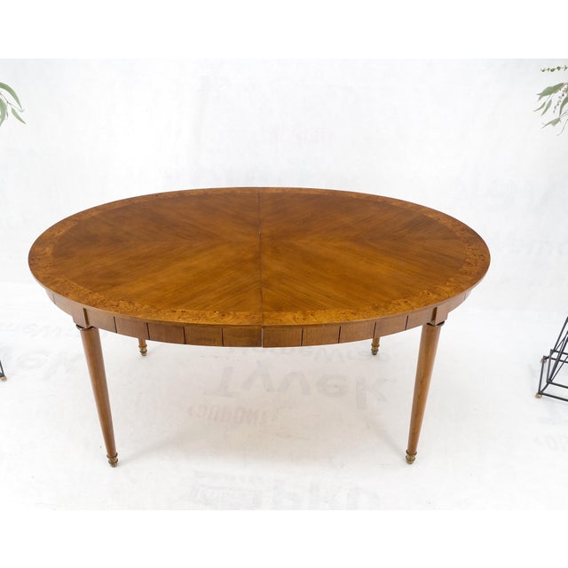 Mid-Century Modern Oval Banded Burl Wood Tapered Legs One Leaf Dining ...