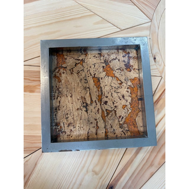 Wood Vintage Square Tray With Cork Inlay and Metal Frame For Sale - Image 7 of 7