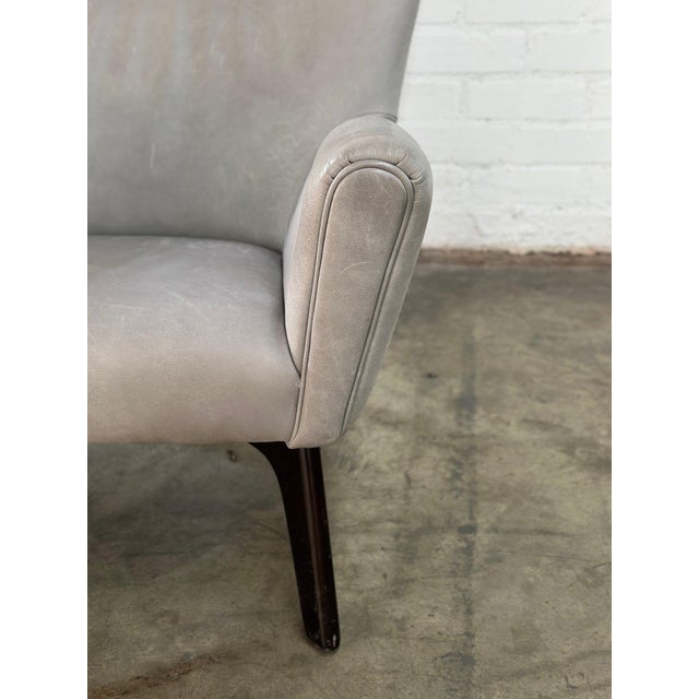 W33 D28 H37 SW21 SD20 SH16 AH23 Ottoman W22 D22 H15 Room & Board Boden Chair and Ottoman in gray leather. Wood and Leather...