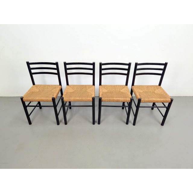 Mid-Century Dining Ladder Chairs with Rush Seats, 1960s, Set of 4 For Sale - Image 6 of 9