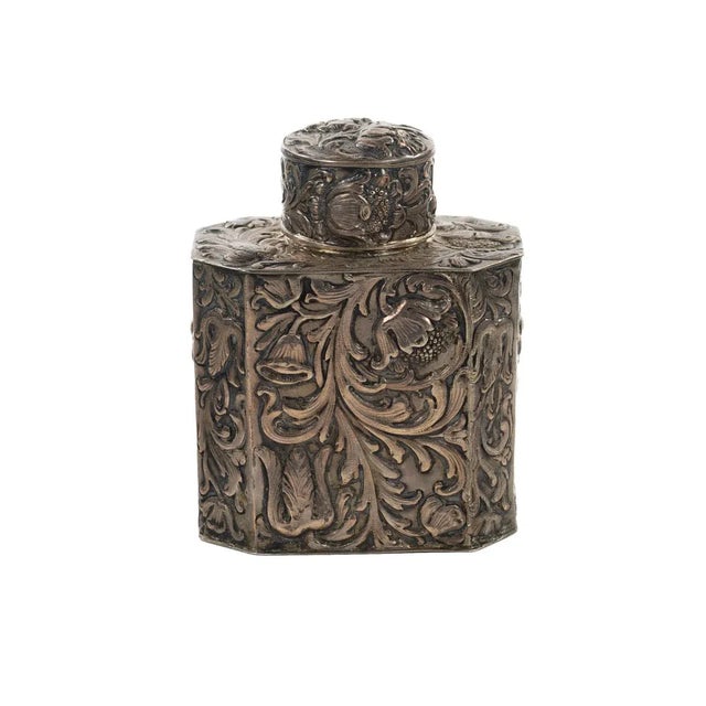 19th Century Antique Silver Repousse Tea Caddy For Sale - Image 4 of 9
