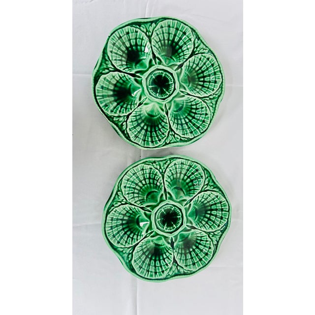 Antique 1920s French Sarreguemines Majolica Green Oyster Plate For Sale - Image 12 of 13