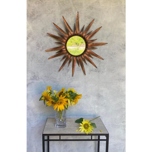 Spanish Copper Plated Metal Sunburst Mirror With Fern Leaf Frame For Sale - Image 10 of 13