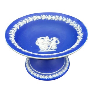 Antique Wedgwood Blue Jasperware Compote Pedestal Candy Dish Mid 18th Century For Sale