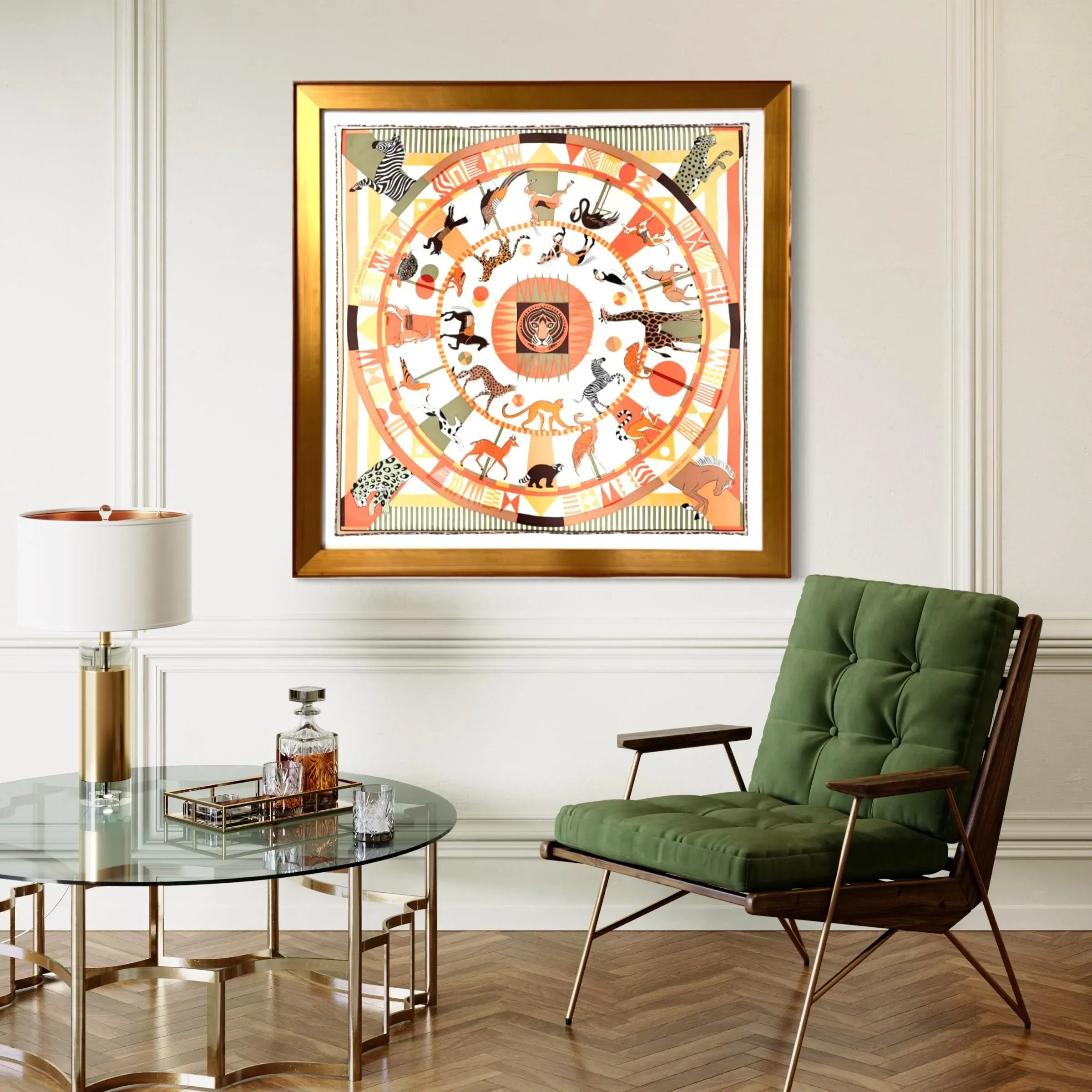 HERMES アートトランプ Hermes Carrousel Du Louvre Royal Vintage Framed Silk Scarf | Chairish