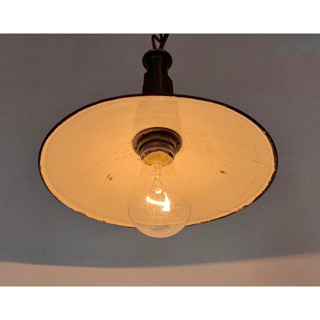 Industrial Green Enamel Military Pendant Lamp with Cast Aluminium Top, 1960s For Sale - Image 10 of 18