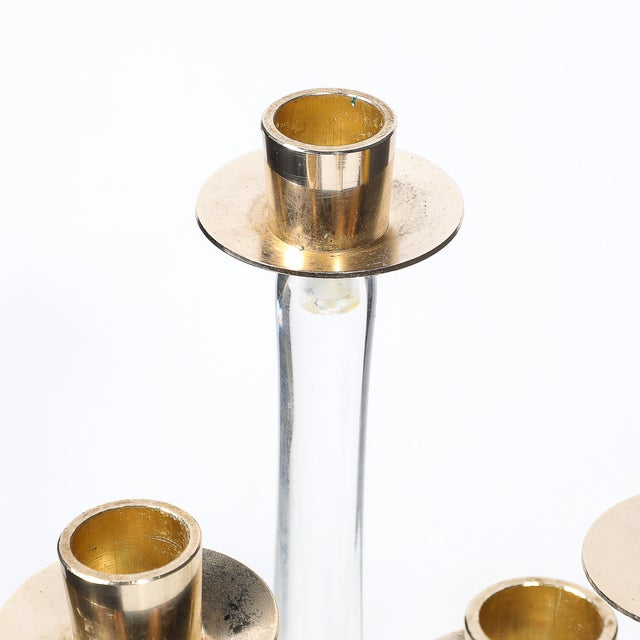 Transparent Mid-Century Crystal & Brass Amorphic Four Arm Candelabra Signed Schneider For Sale - Image 8 of 10
