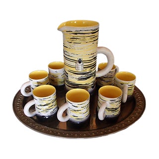 Mid-Century Ceramic Jug with Cups by R.Dufranier, Set of 9 For Sale