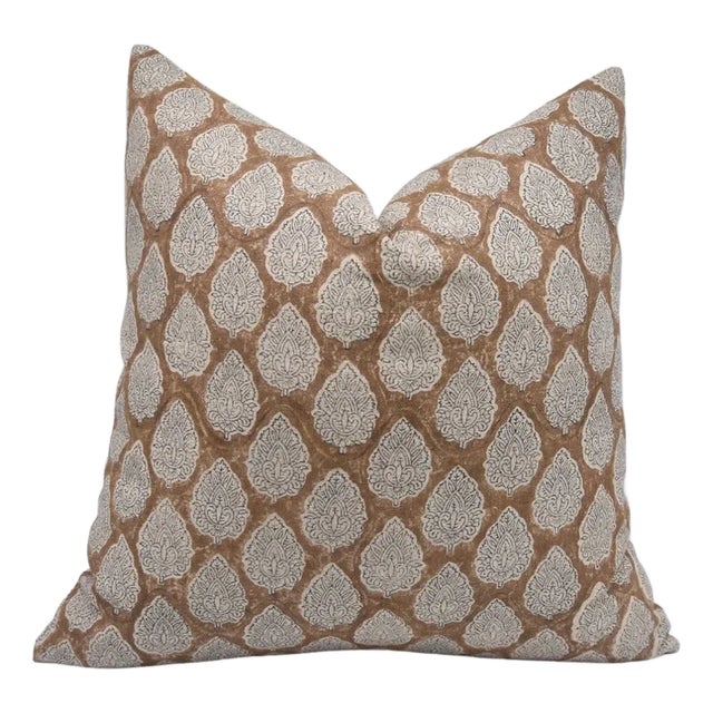 Fabdivin Indian Block Print Throw Pillow Cover 12x20 Inch Thick Linen- Betal Leaf For Sale