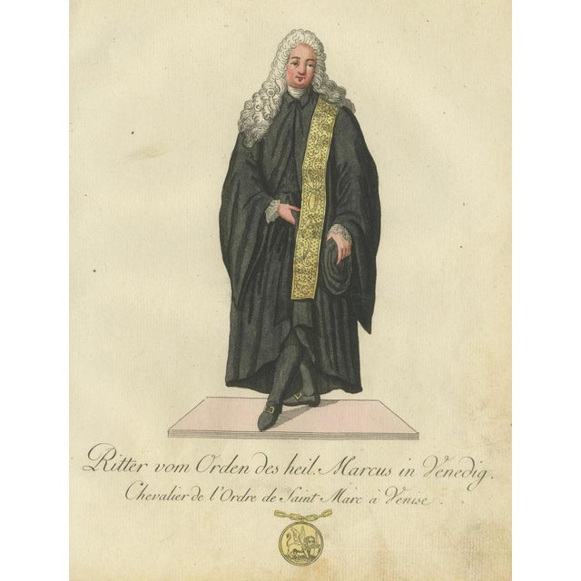 Schwan, Knight of St. Mark, 18th Century, Hand-Colored Engraving For Sale - Image 4 of 6