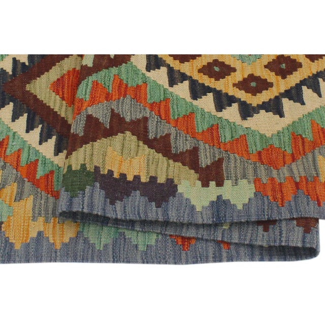 Textile Tribal Kilim Rust Blue Wool Rug - 3'3" X 4'11" For Sale - Image 7 of 7