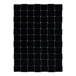 Modern Minimalist Black & Ivory Geometric Grid Wool Area Rug 10x14 For Sale