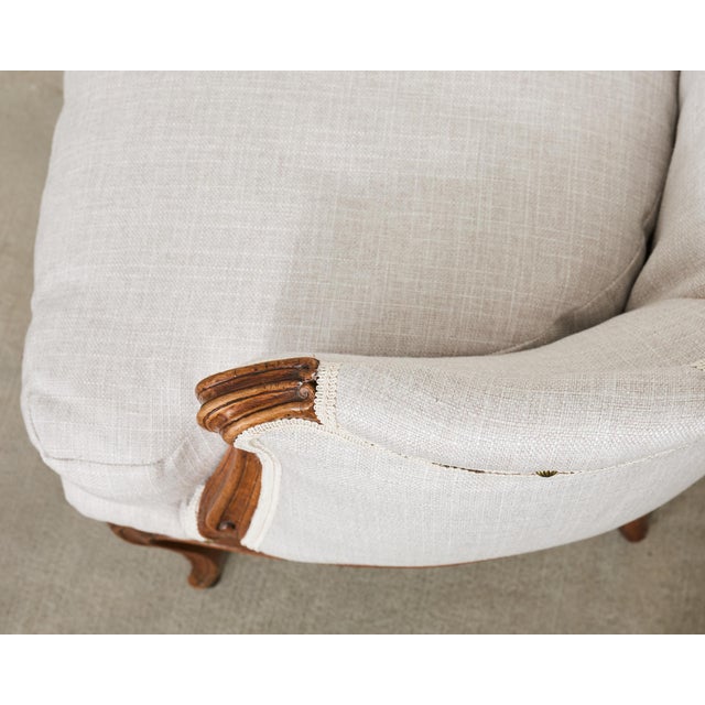 Pair of French Louis XV Style Walnut Bergeres With Linen For Sale - Image 13 of 18