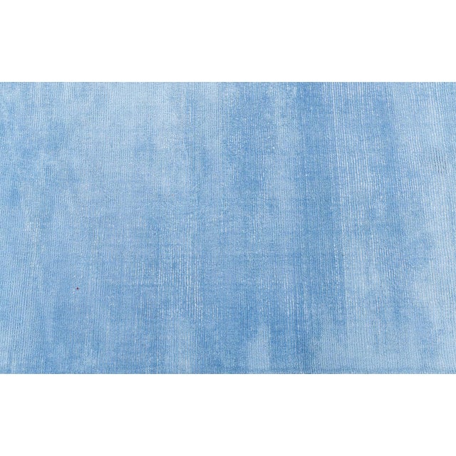 "Skywash" Modern Hand-Knotted Solid Light Blue Linen Rug by Doris Leslie Blau For Sale In New York - Image 6 of 6