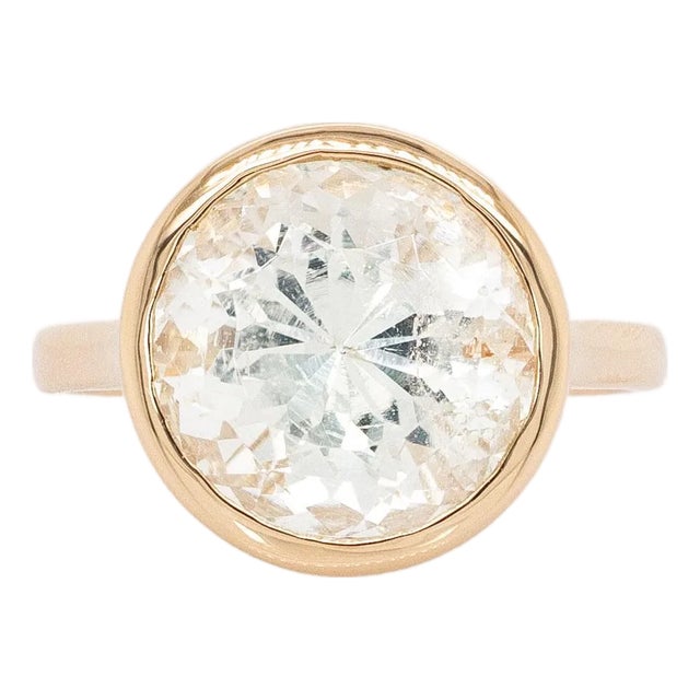 Round Prasiolite Solitaire Ring: Solid 14k Yellow Gold, 12mm Gemstone For Sale