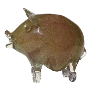 Murano Vintage Sommerso Copper Aventurine Flecks Pink Core Italian Art Glass Pig Figurine Sculpture
