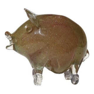 Vintage Murano Sommerso Copper Aventurine Flecks Pink Core Italian Art Glass Pig Figurine Sculpture For Sale