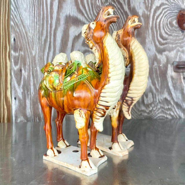 Ceramic Vintage Boho Tri Colored Sancai Glazed Tang Camels - a Pair For Sale - Image 7 of 9