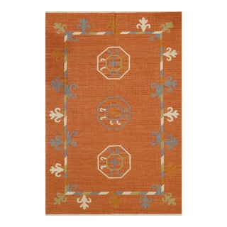 6x9 Maya Kilim Coral Traditional Geometric Flatweave Wool Carpet Rug For Sale