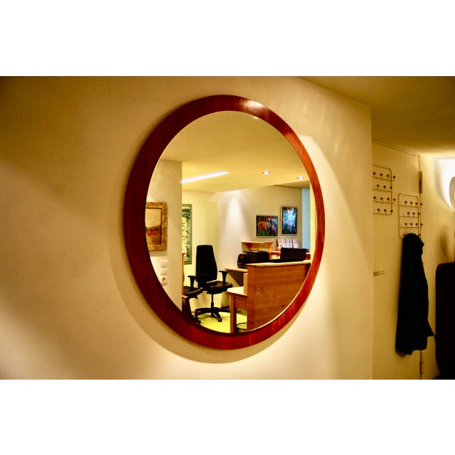 Contemporary Large Vintage Scandinavian Round Mirror in Teak, 1960s For Sale - Image 3 of 12