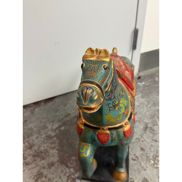 Chinese Republic Period-Style Cloisonné Painted Wooden Horse, Vintage For Sale - Image 12 of 13