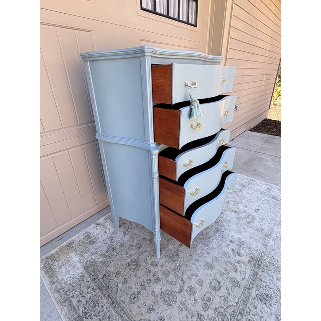 Baby Blue Vintage Tall Chest on Chest White Furniture Co. Chest of Drawers For Sale - Image 8 of 12