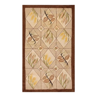 1930s Gray Floral Folk Art Antique American Hooked Rug 2'0" X 3'4" Handknotted Wool Carpet For Sale